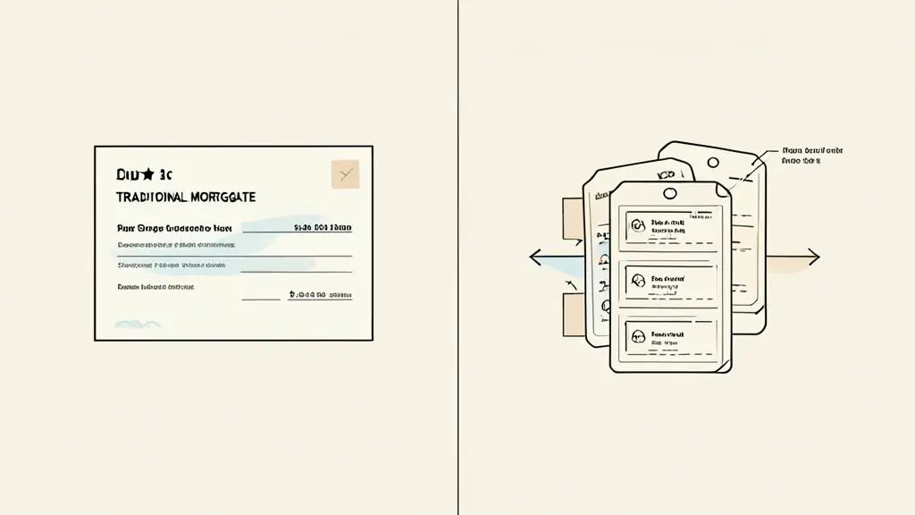 A split-screen comparison showing a lump sum check for a traditional mortgage on one side and a series of phased payment checks aligned with a construction timeline on the other.