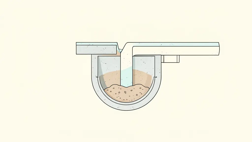 A cross-section architectural diagram showing a curb inlet connecting to a deep concrete catch basin with sediment at the bottom and a drainage pipe exiting to the side.