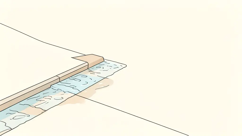 Close street-level view of water flowing through a continuous gutter beside a sloped driveway apron and formed curb transition