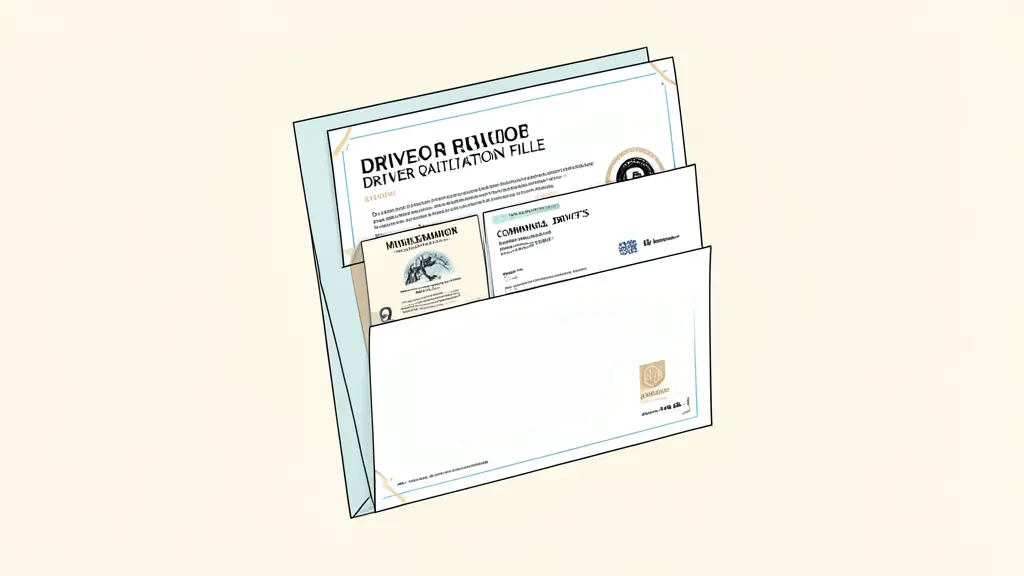A close-up of an organized driver qualification file folder containing a medical examiner certificate and a commercial driver's license copy